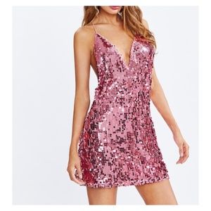 Pink Backless Sequin Cami Mini Dress
